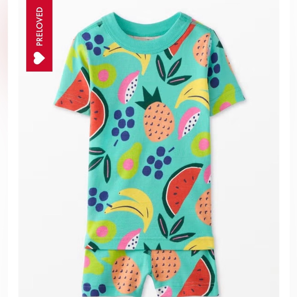 Kids Fruit Print Short Sleeve Pajama Set - Aqua